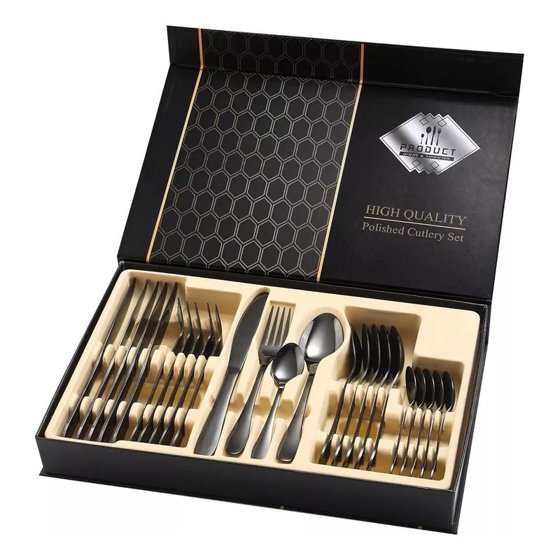 GENERICO - Set de Cubiertos de 24 Piezas de Acero Inoxidable Negro