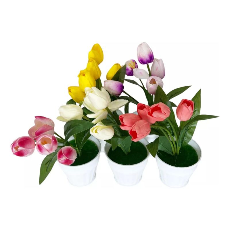 GENERICO - Set de 5 Tulipanes Artificiales con Macetas para Decoración