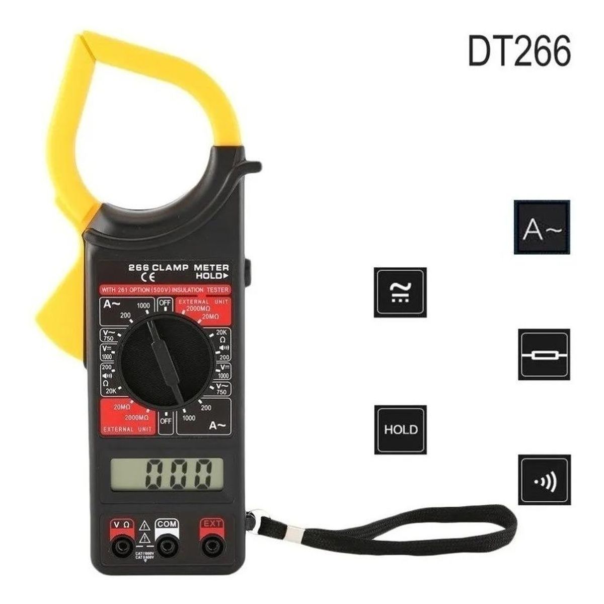 GENERICO - Multi Tester Amperímetro Digital Tenaza DT-266 con Pantalla LCD