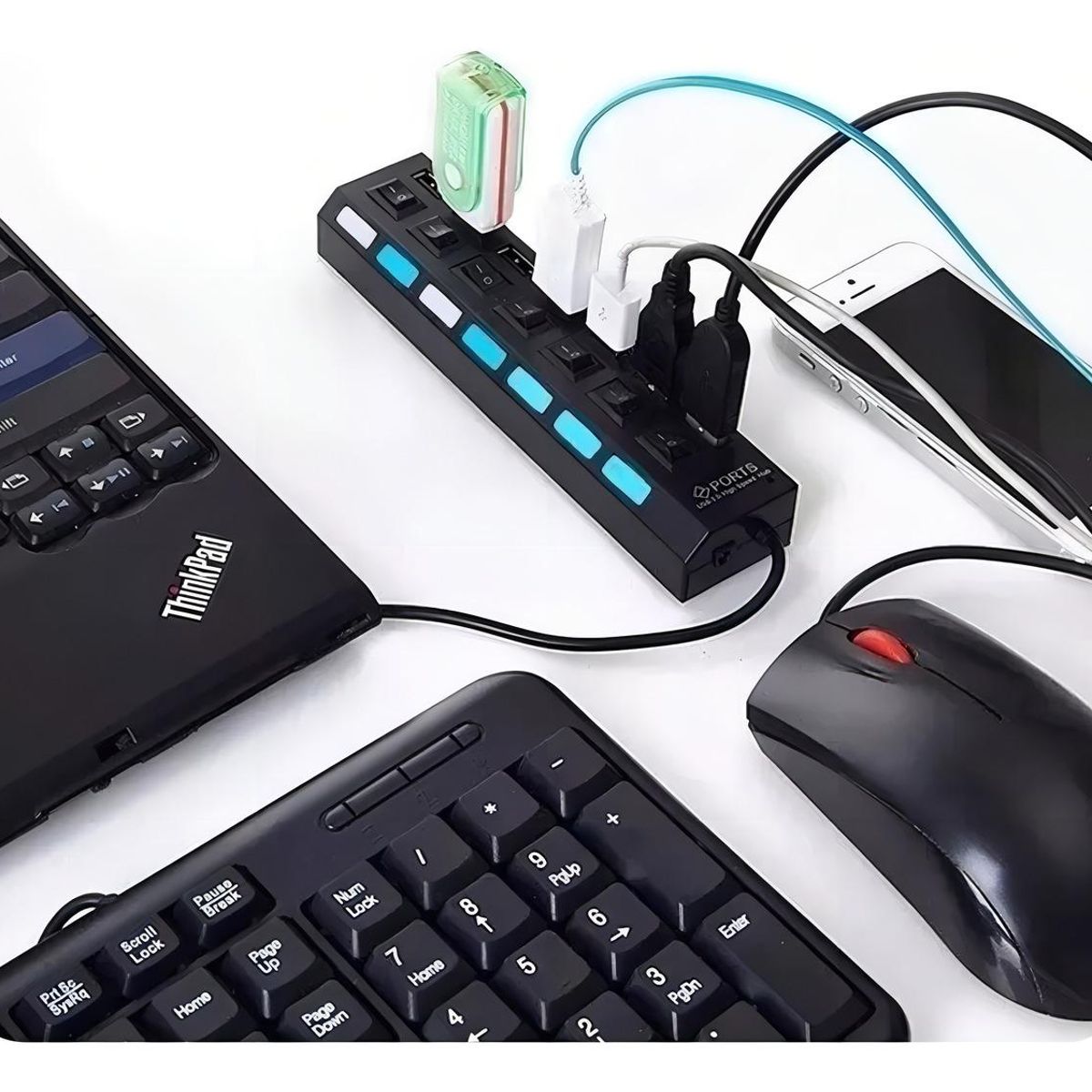 GENERICO - Hub USB 20 de 7 Puertos con Luz Indicadora