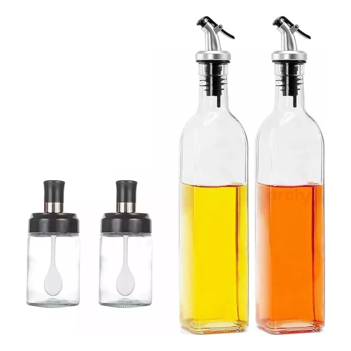 GENERICO - Set de 4 Dispensadores de Condimentos y Aceitero de Vidrio