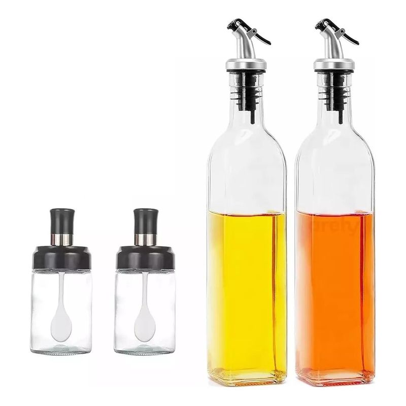 GENERICO - Set de 4 Dispensadores de Condimentos y Aceitero de Vidrio