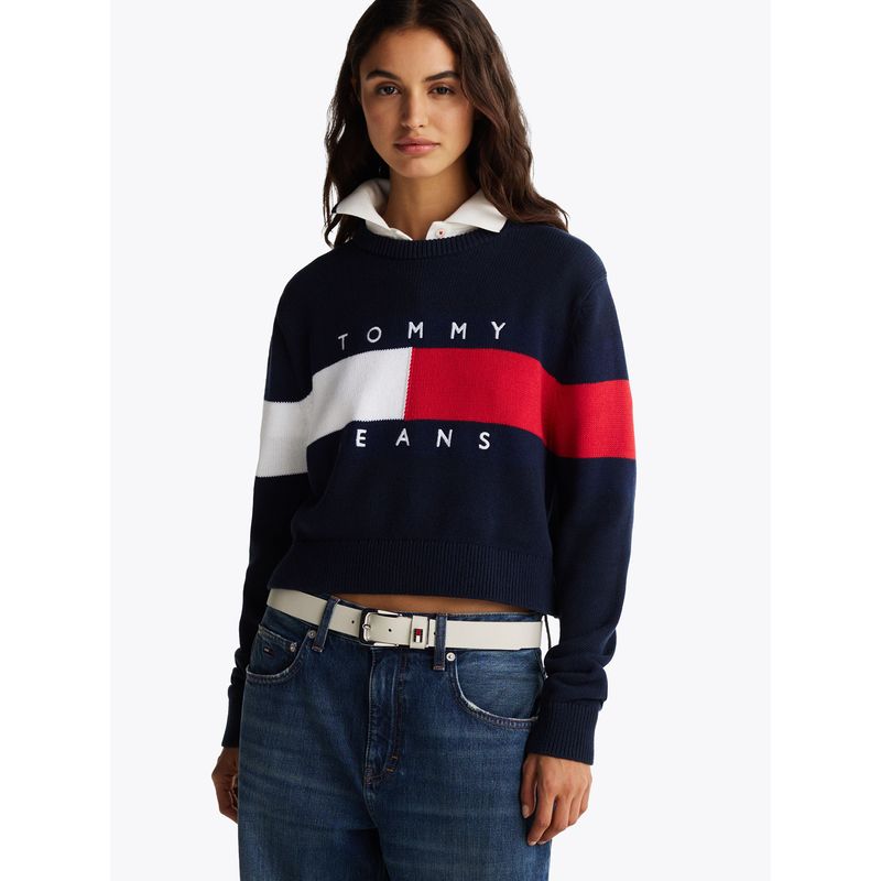 TOMMY HILFIGER - Sweater Color Block Relaxed Con Logo Azul Tommy Jeans