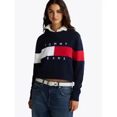 TOMMY HILFIGER - Sweater Color Block Relaxed Con Logo Azul Tommy Jeans