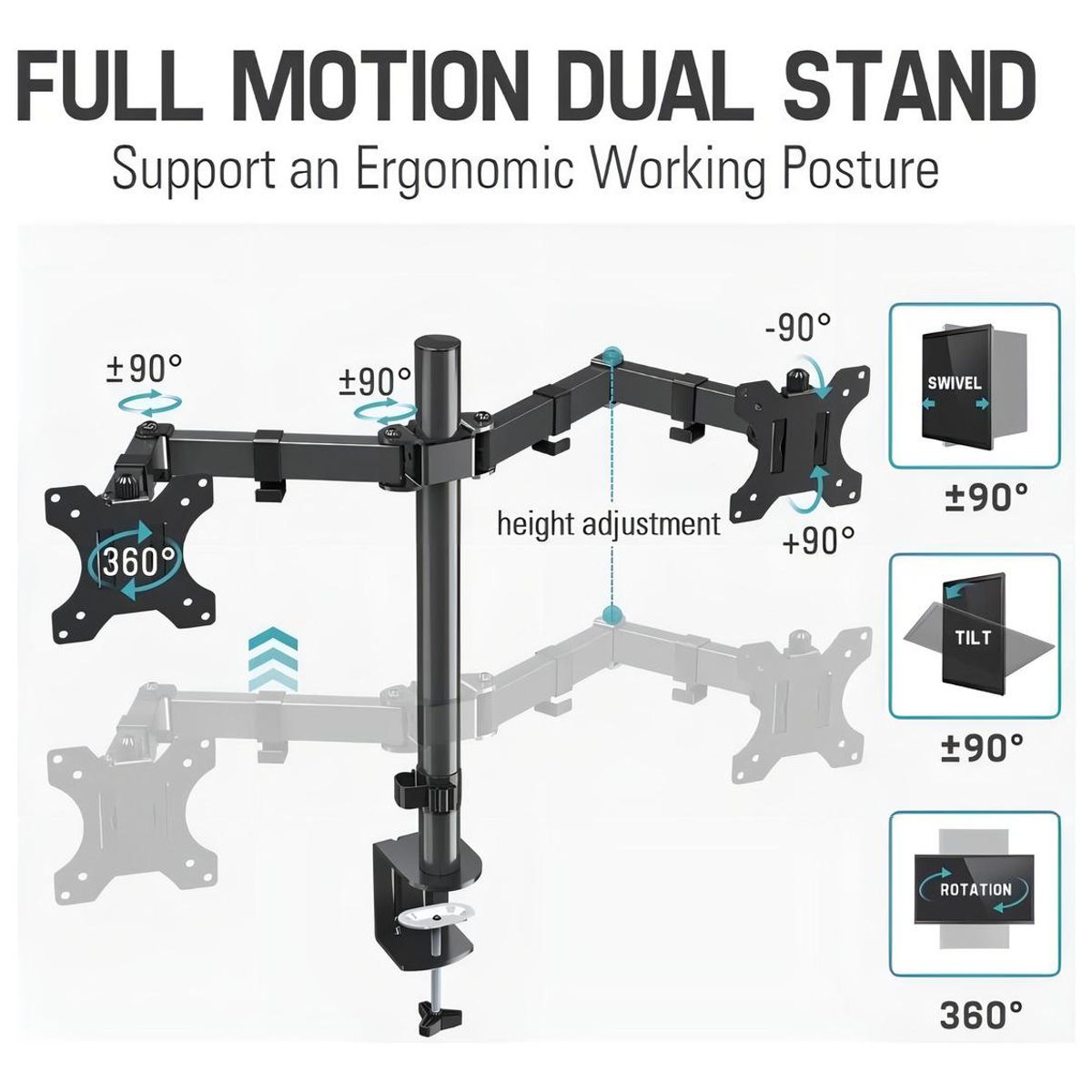 GENERICO - Soporte de Mesa para Monitor Doble de 13" a 32".