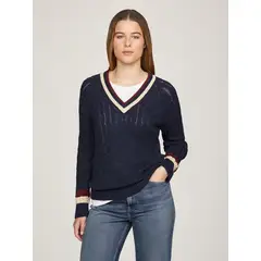 TOMMY HILFIGER - Sweater Varsity V-Neck Azul Tommy Hilfiger.