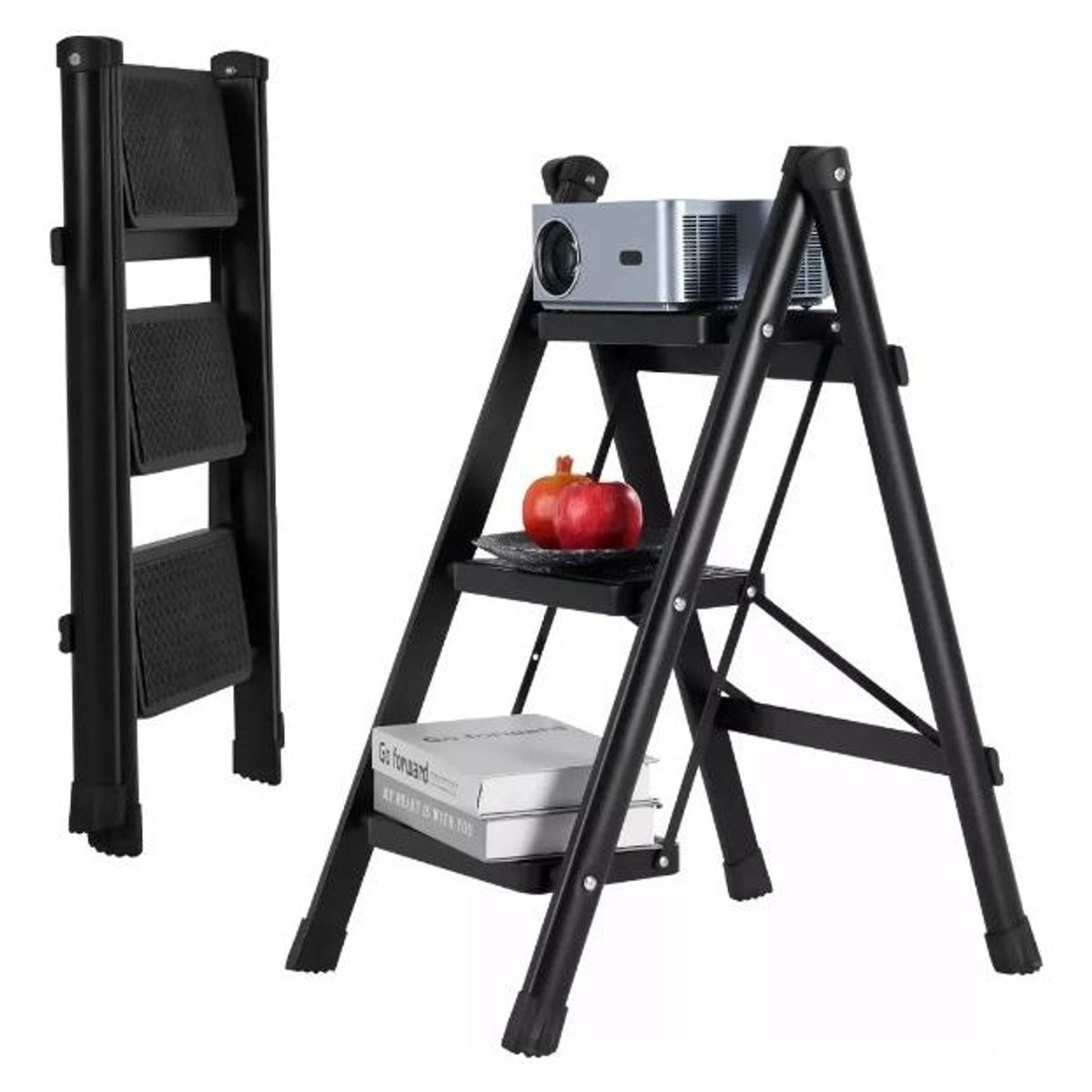 GENERICO - Escalera Plegable de Acero con 3 Peldaños Seguros