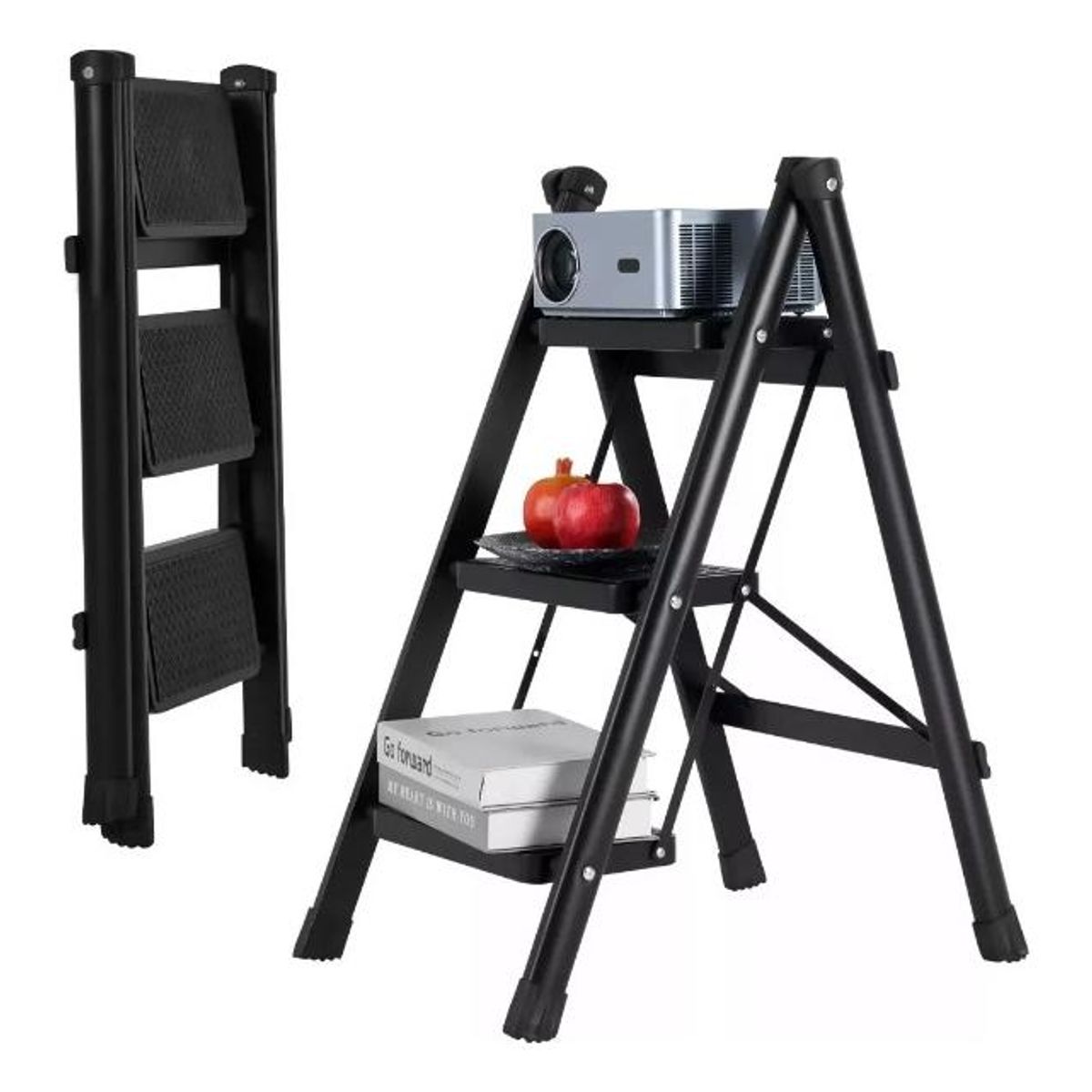 GENERICO - Escalera Plegable de Acero con 3 Peldaños Seguros