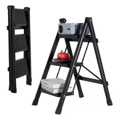 GENERICO - Escalera Plegable de Acero con 3 Peldaños Seguros