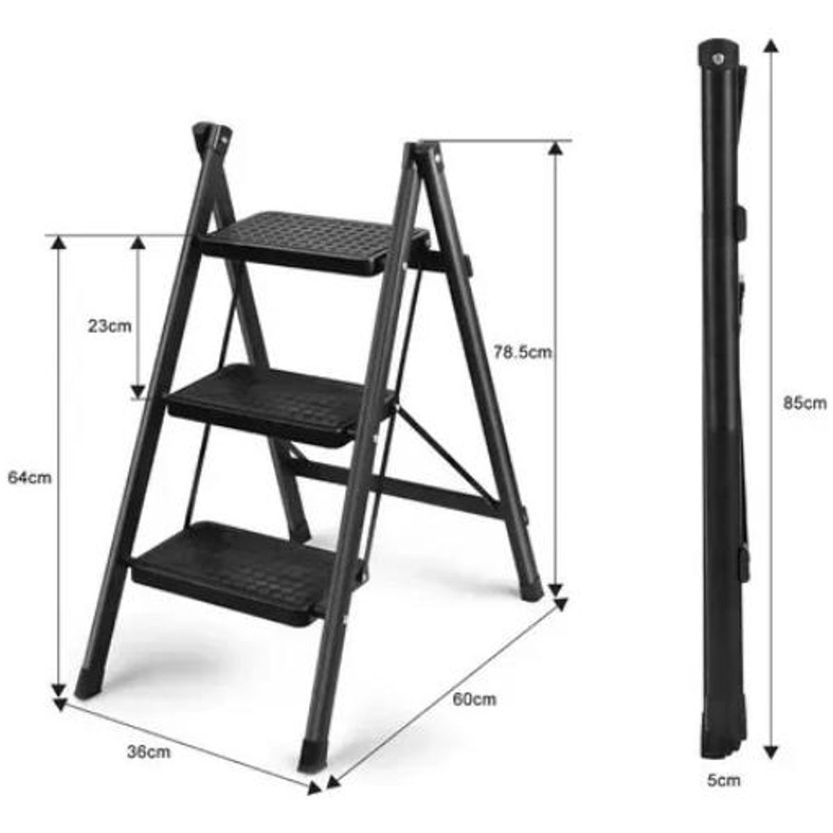 GENERICO - Escalera Plegable de Acero con 3 Peldaños Seguros