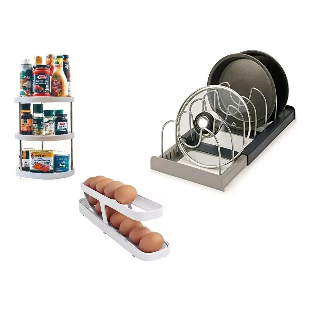 GENERICO - Kit de 3 Organizadores para Huevos y Especias