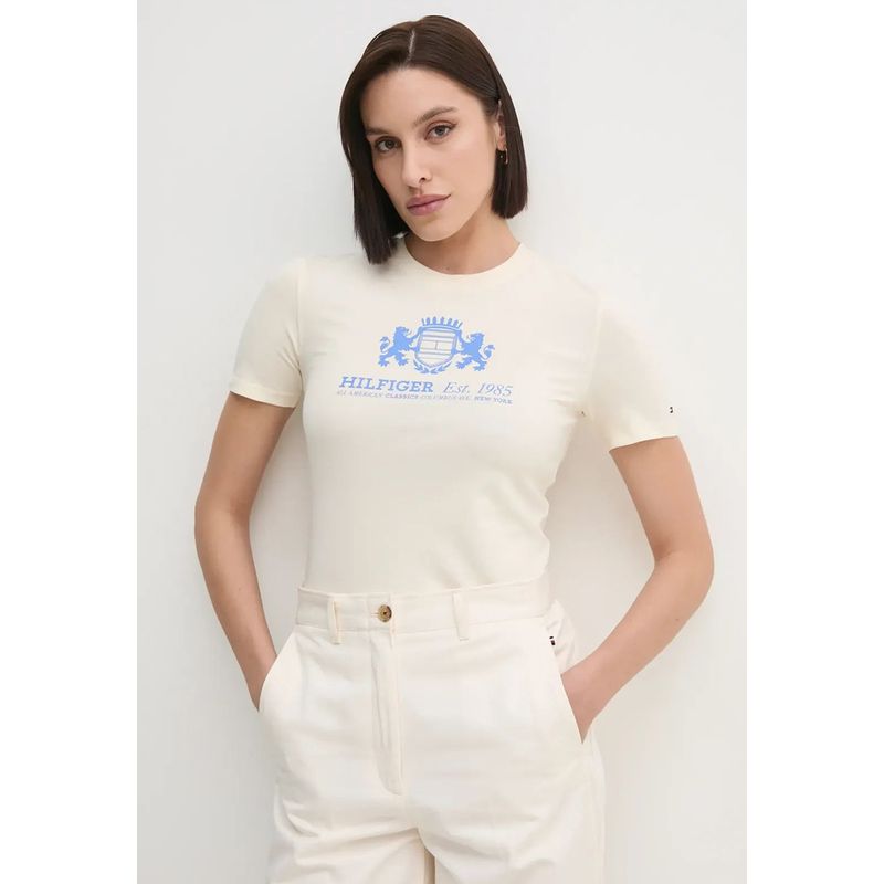TOMMY HILFIGER - Polera Varsity De Corte Slim Beige Tommy Hilfiger