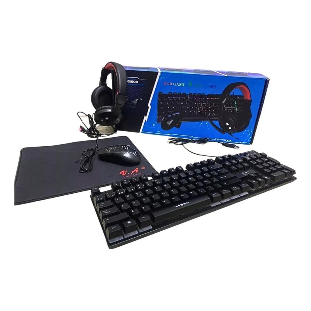 GENERICO - Combo Gamer 4 en 1 Teclado Mouse Mousepad y Audífonos RGB.