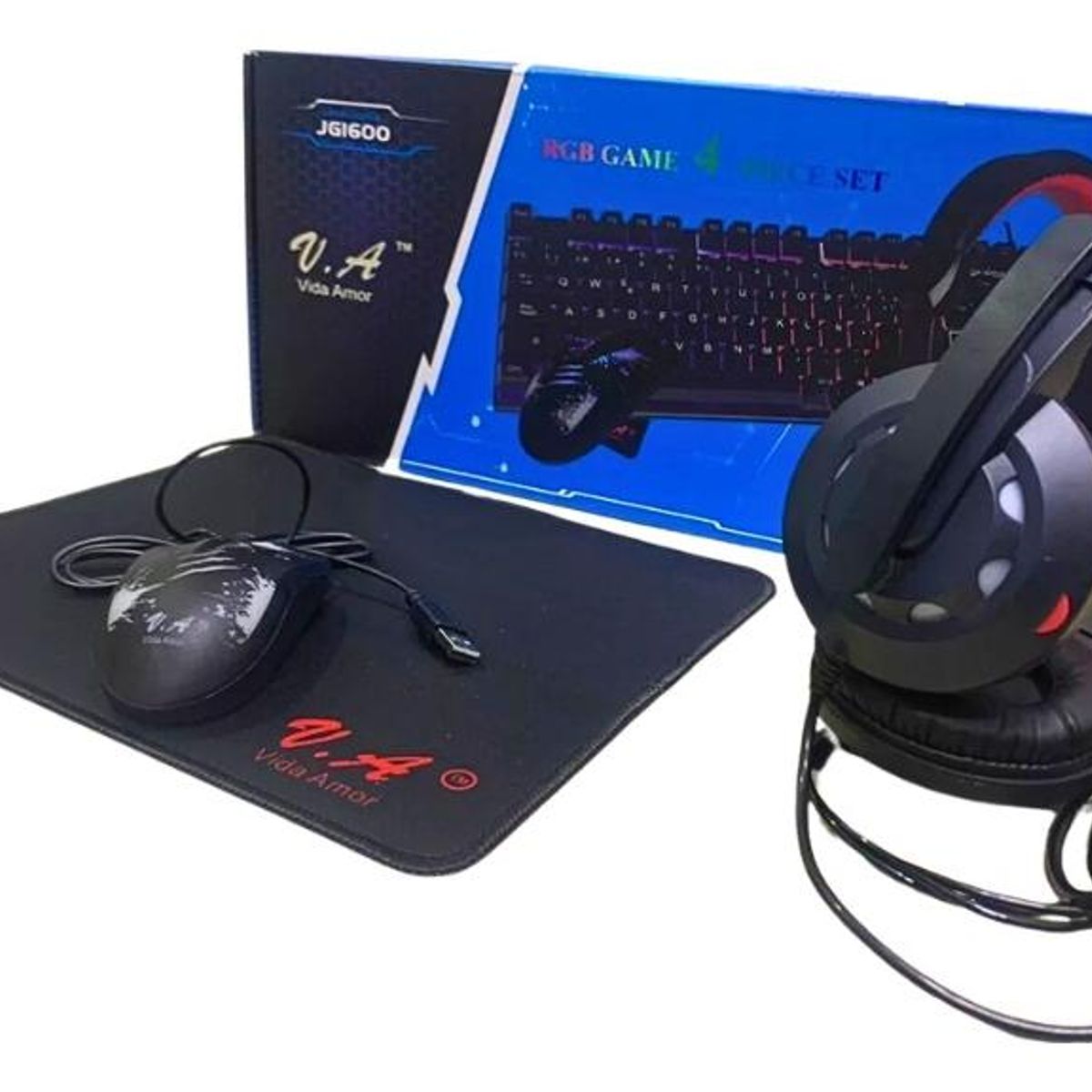 GENERICO - Combo Gamer 4 en 1 Teclado Mouse Mousepad y Audífonos RGB.