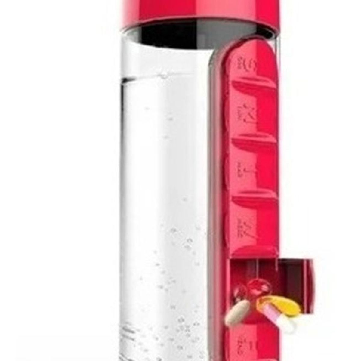 GENERICO - Botella de Agua 600ml con Organizador de Pastillas Rojo