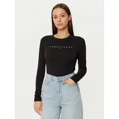 TOMMY HILFIGER - Polera Linear Logo Slim Fit Negro Tommy Jeans