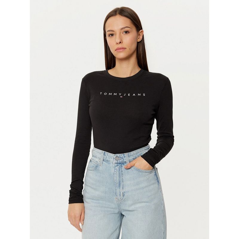 TOMMY HILFIGER - Polera Linear Logo Slim Fit Negro Tommy Jeans