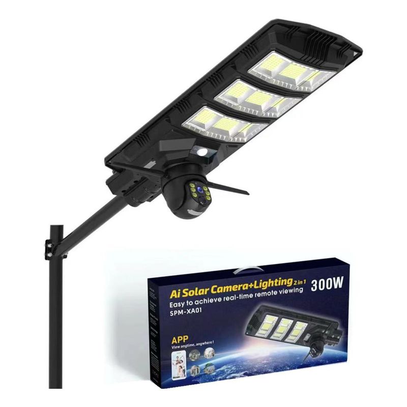 GENERICO - Foco Solar Led Exterior con Cámara IP Wifi y Sensor de Movimiento.