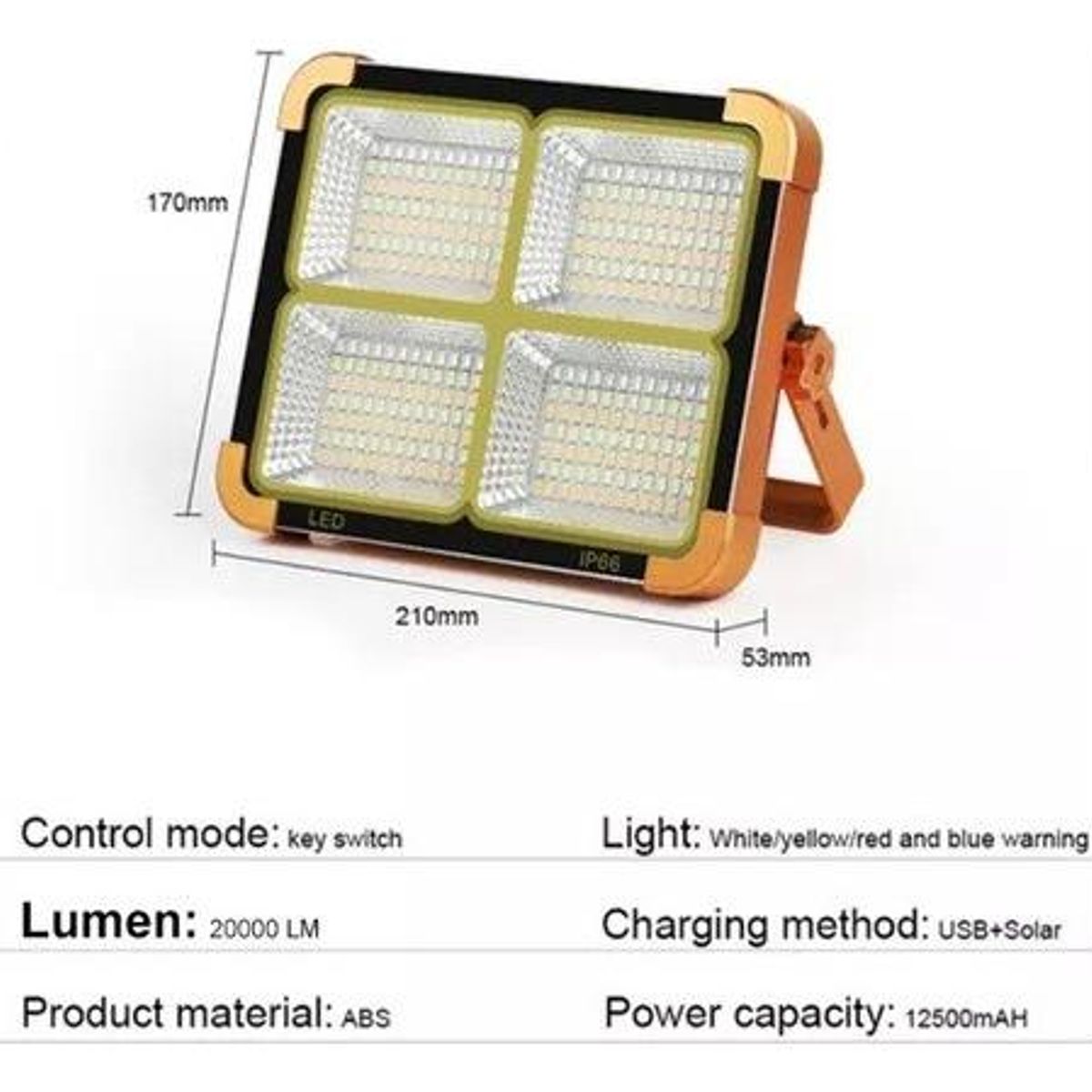 GENERICO - Foco LED Recargable 336 con 5 Modos USB y Solar
