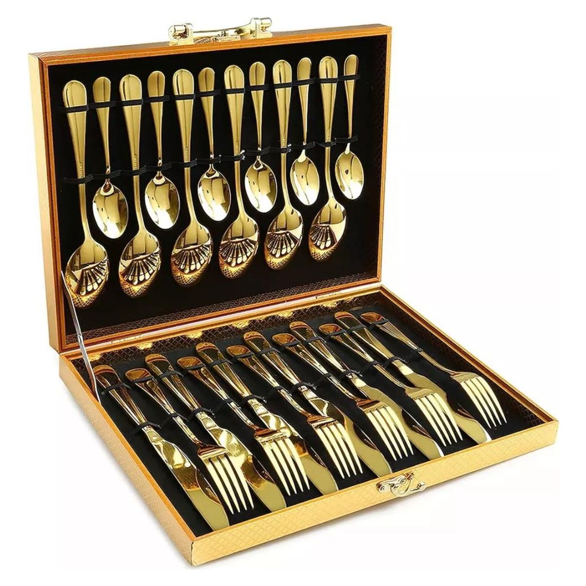 GENERICO - Juego de Cubiertos Dorados Inoxidables 24 Piezas