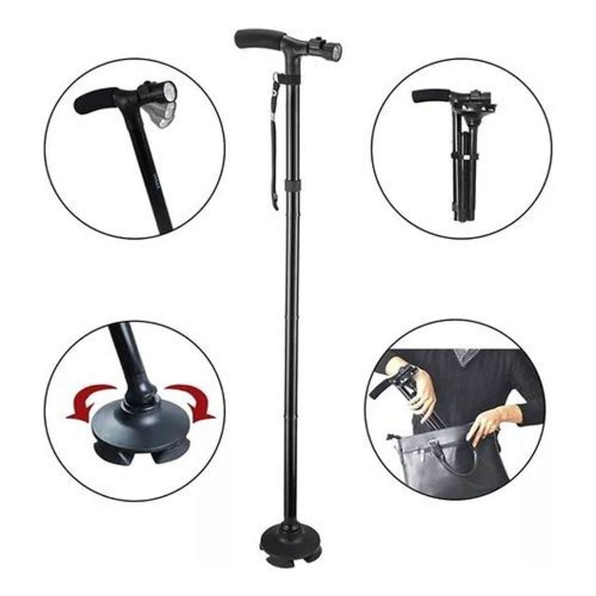 GENERICO - Bastón Plegable con Luz LED y 5 Alturas Ajustables