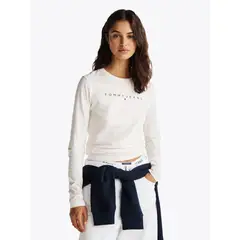 TOMMY HILFIGER - Polera Linear Logo Slim Fit Blanco Tommy Jeans