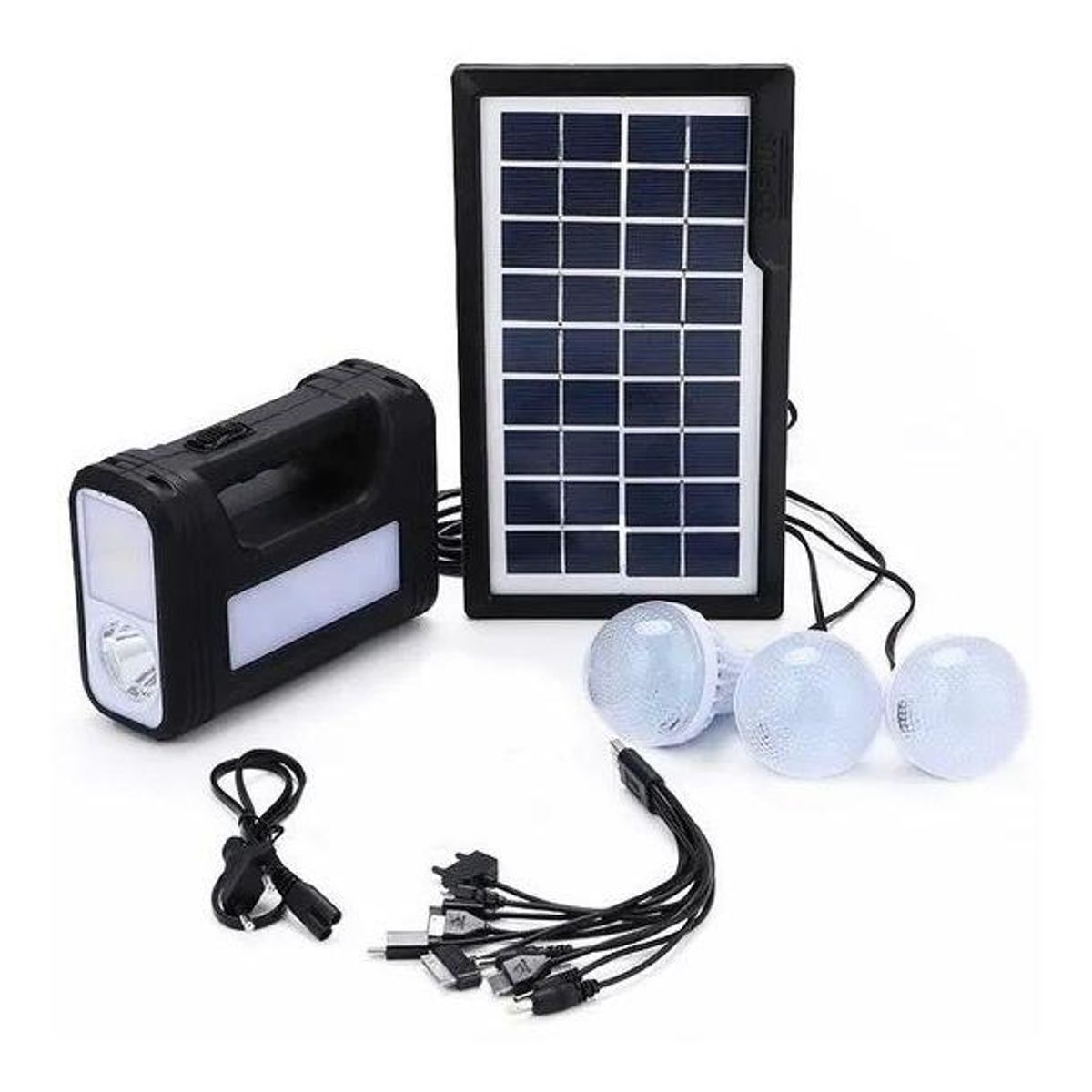 GENERICO - Kit Solar de Emergencia para Camping con 3 Ampolletas LED