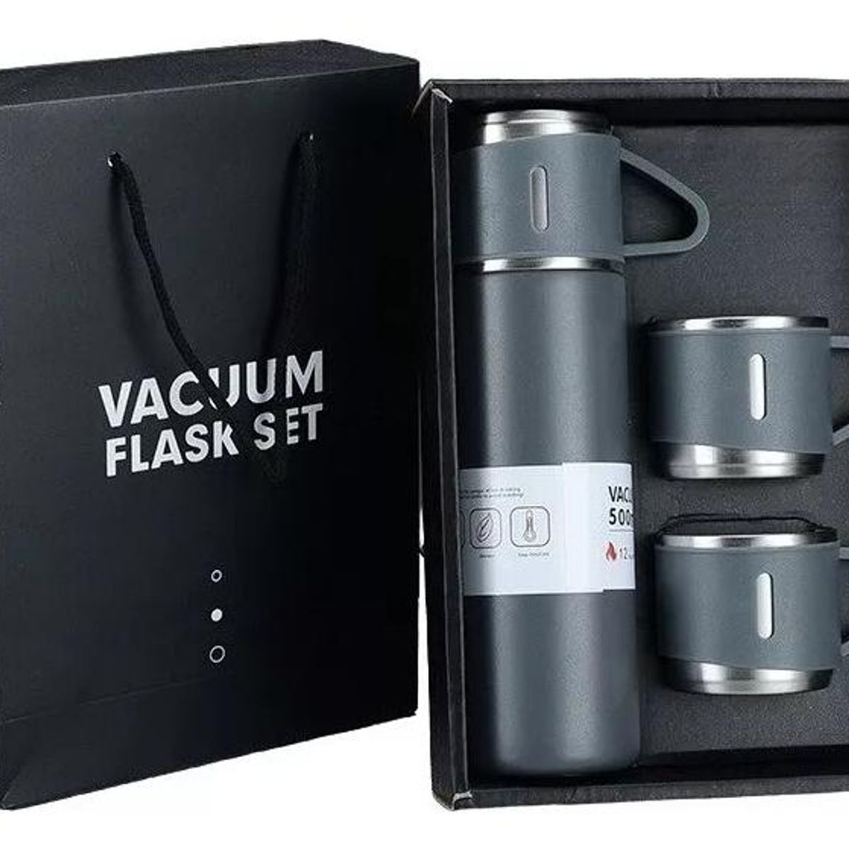 GENERICO - Set de Termos para Agua Caliente y 2 Tazas 500 ml - Gris