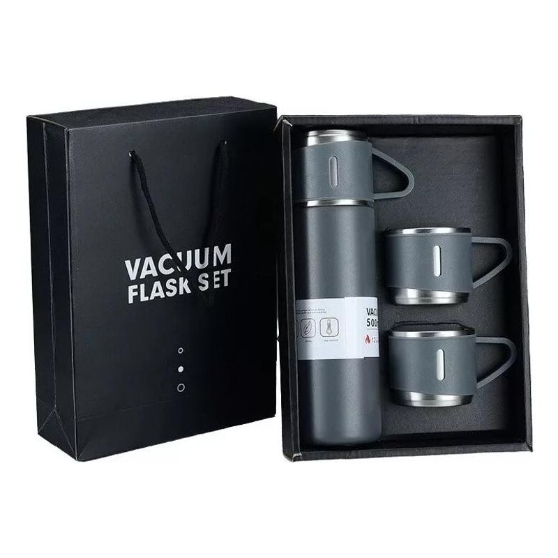 GENERICO - Set de Termos para Agua Caliente y 2 Tazas 500 ml - Gris