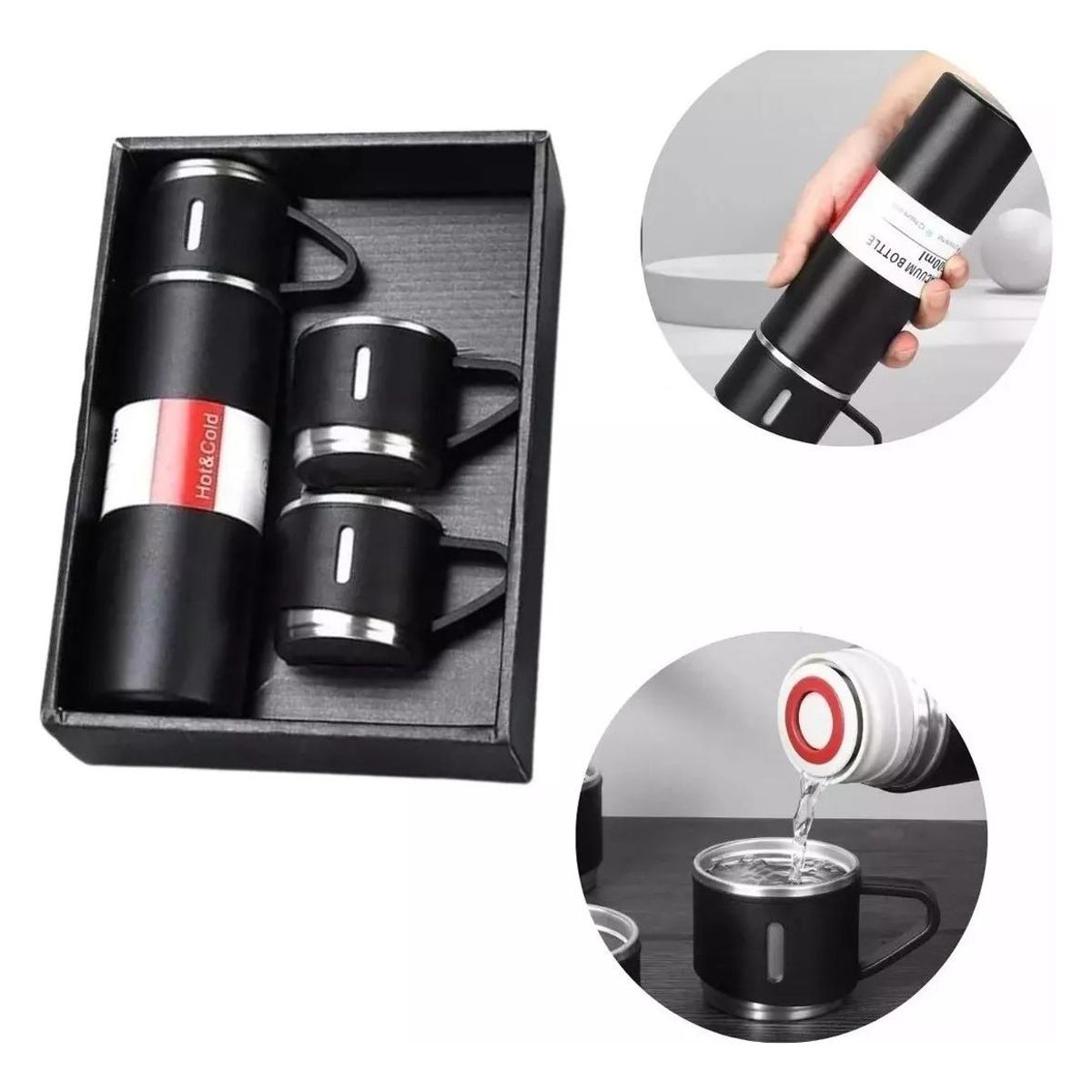 GENERICO - Set de Termos para Agua Caliente y 2 Tazas 500 ml - Gris