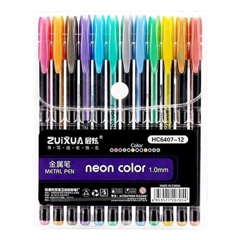 GENERICO - Pack de 12 Lápices Gel Neon Pastel 10mm para Escritura