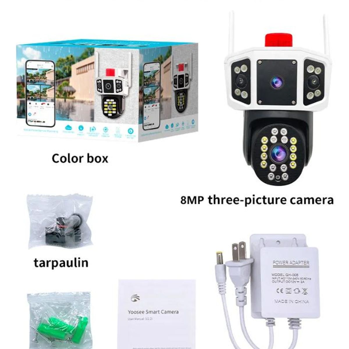 GENERICO - Cámara de Seguridad Exterior Doble Lente 8MP con Visión Nocturna