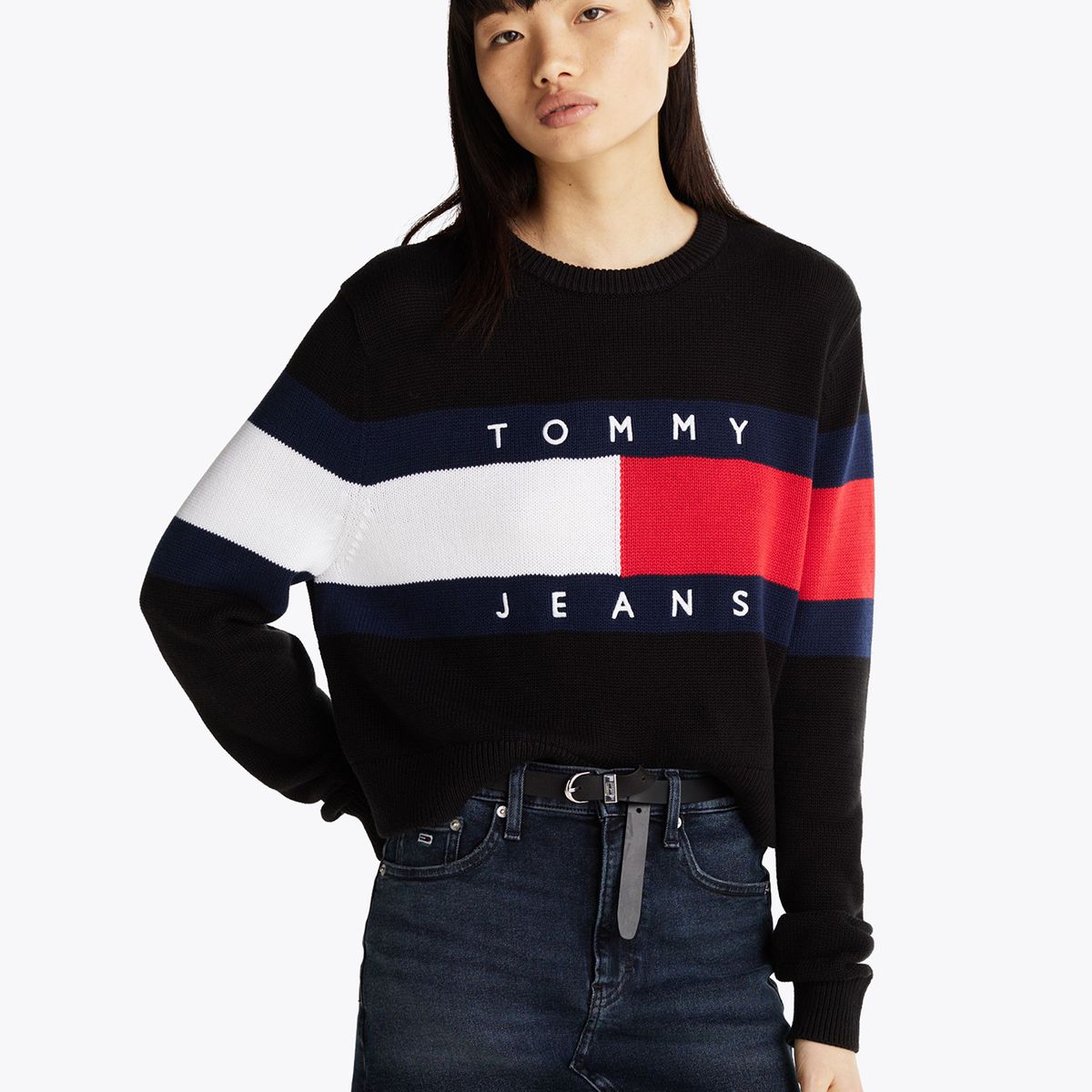 TOMMY HILFIGER - Sweater Color Block Relaxed Con Logo Negro Tommy Jeans