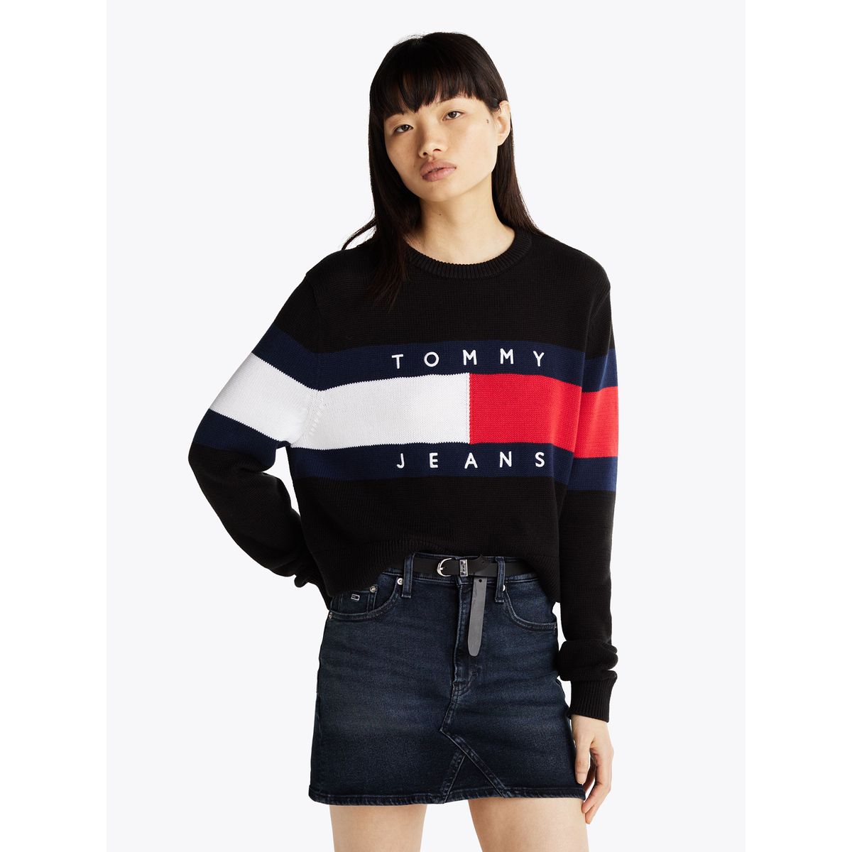 TOMMY HILFIGER - Sweater Color Block Relaxed Con Logo Negro Tommy Jeans