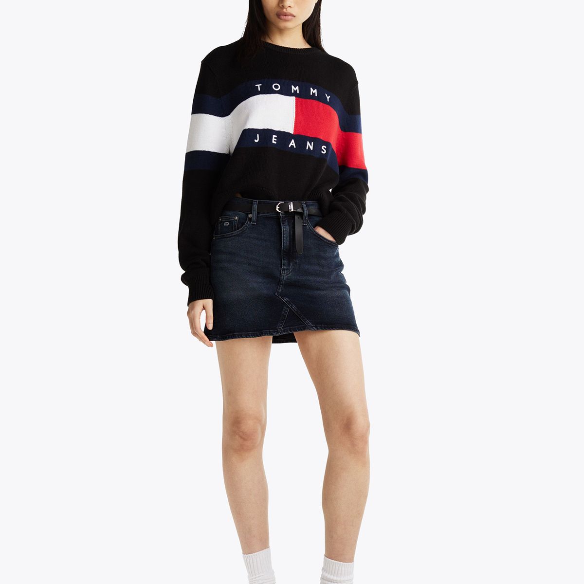 TOMMY HILFIGER - Sweater Color Block Relaxed Con Logo Negro Tommy Jeans