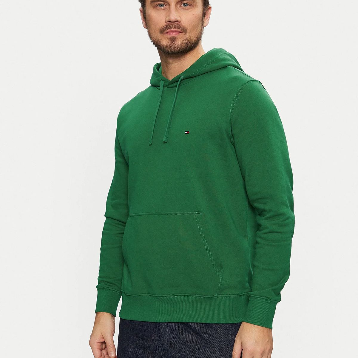 TOMMY HILFIGER - Polerón Hoodie Con Logo Bordado Verde Tommy Hilfiger