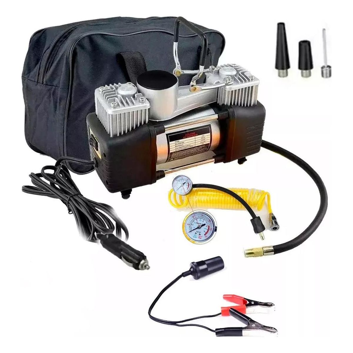 GENERICO - Compresor de Aire Doble Cilindro 12V para Neumáticos