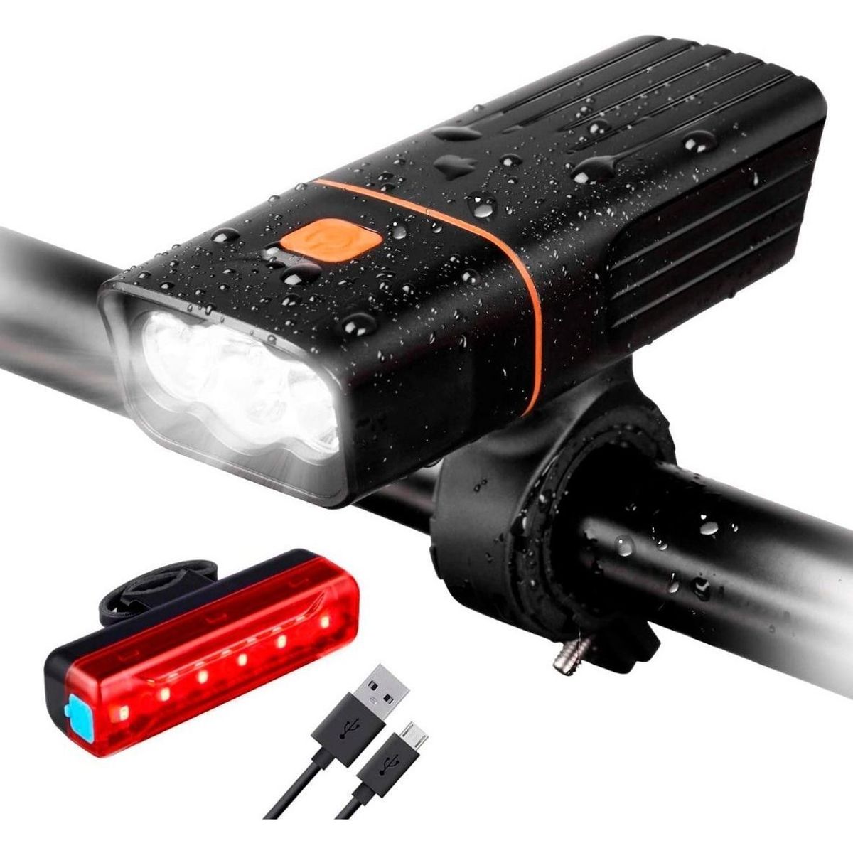 GENERICO - Linterna LED Recargable para Bicicleta Delantera y Trasera