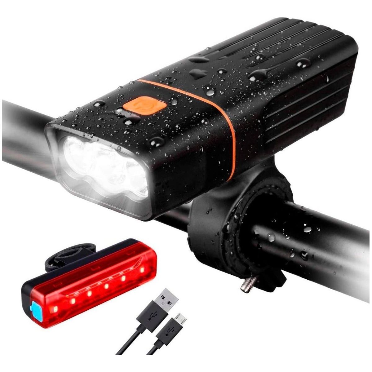 GENERICO - Linterna LED Recargable para Bicicleta Delantera y Trasera