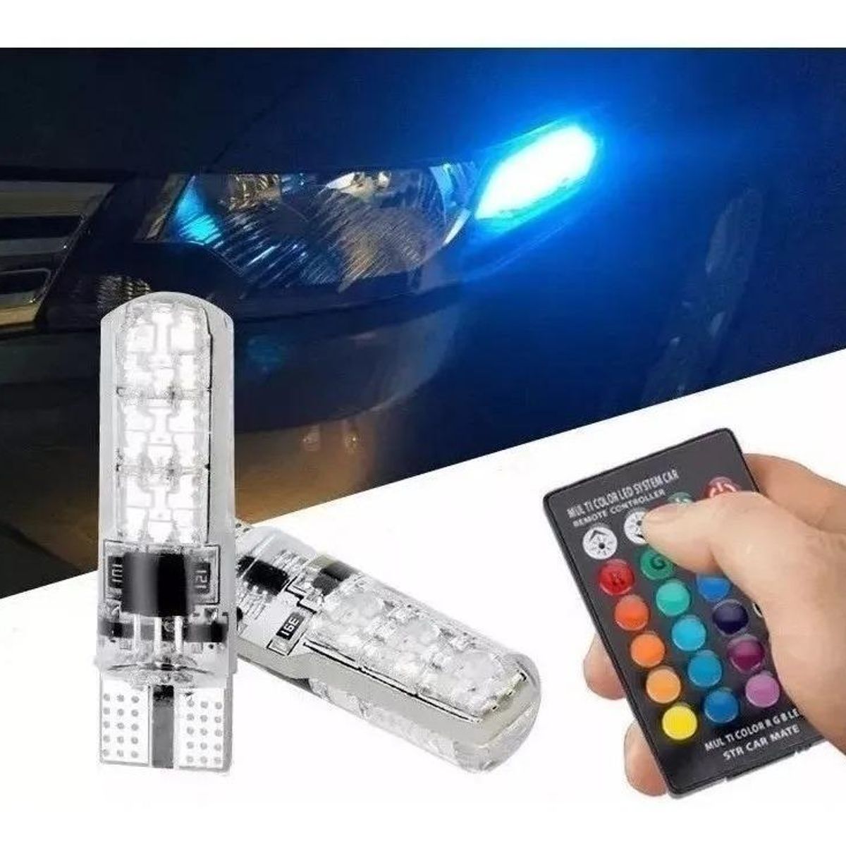 GENERICO - Ampolleta LED T10 Control Remoto Multicolor para Autos