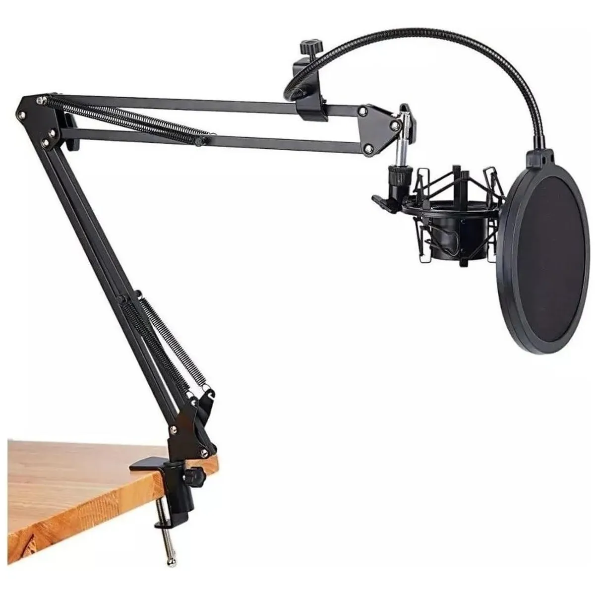 GENERICO - Kit Soporte Microfono Condensador con Brazo y Antipop Negro