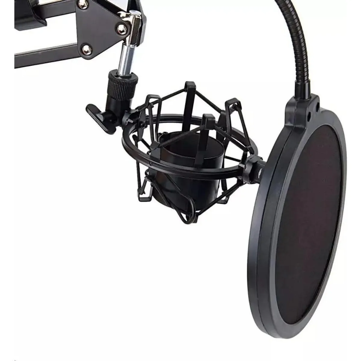 GENERICO - Kit Soporte Microfono Condensador con Brazo y Antipop Negro