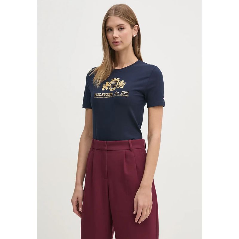 TOMMY HILFIGER - Polera Varsity De Corte Slim Azul Tommy Hilfiger