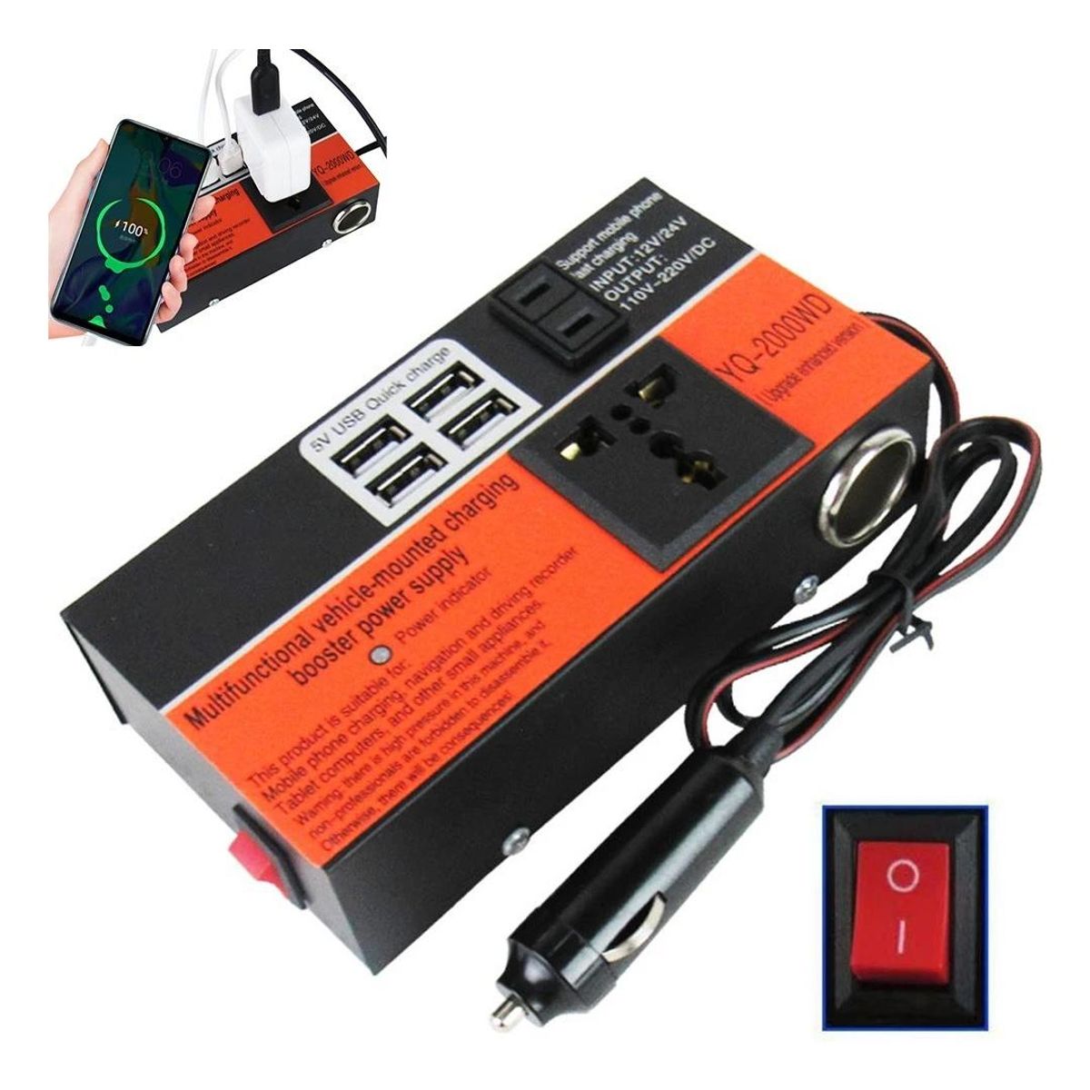 GENERICO - Inversor de Voltaje 12V a 220V - 1500W con Protección