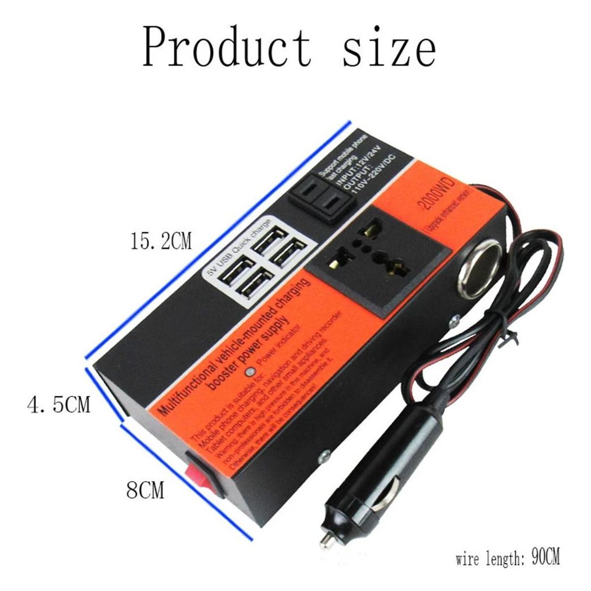 GENERICO - Inversor de Voltaje 12V a 220V - 1500W con Protección