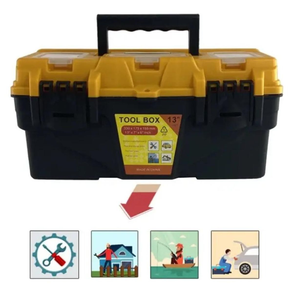 GENERICO - Caja de Herramientas de 13 Pulgadas con Bandeja Interna