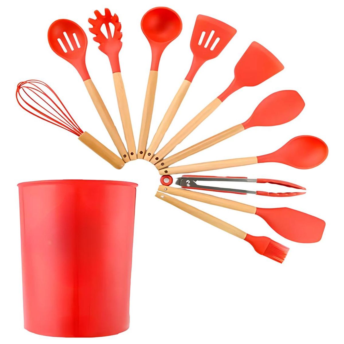 GENERICO - Set de 12 Utensilios de Cocina de Silicona y Madera