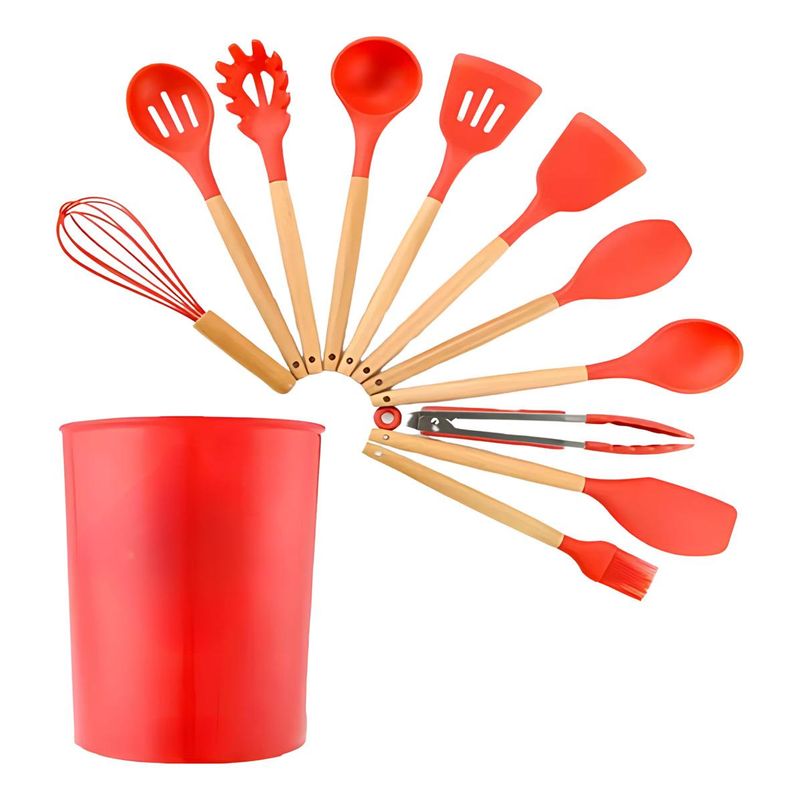 GENERICO - Set de 12 Utensilios de Cocina de Silicona y Madera