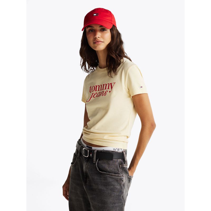 TOMMY HILFIGER - Polera Essential Logo Slim Fit Amarillo Tommy Jeans