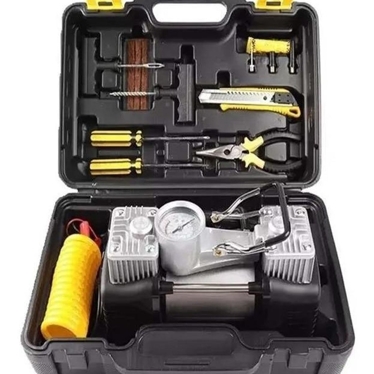 GENERICO - Compresor de Aire Doble Cilindro 12V con Kits de Herramientas